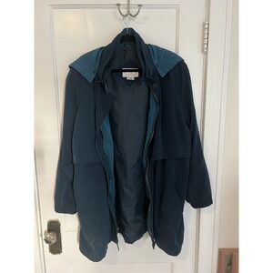 VTG CBO New York Teal Jacket coat Size 1X  XL Raincoat w/ Removable Hood